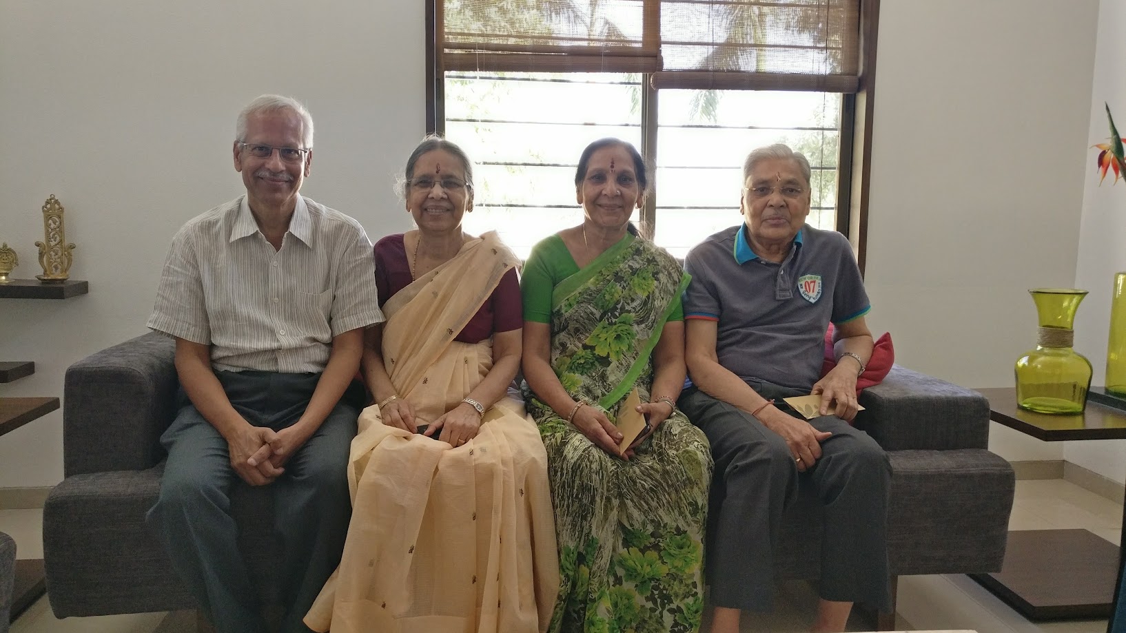 Dr. SP Kalantri with sisters Asha and Pushpa, and brother-in-law Tarachandji Chandak in Sevagram, 2018